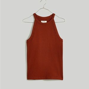 NEW WITH TAGS! Madewell Ribbed Cutaway Crewneck Tank M Reddish Brown